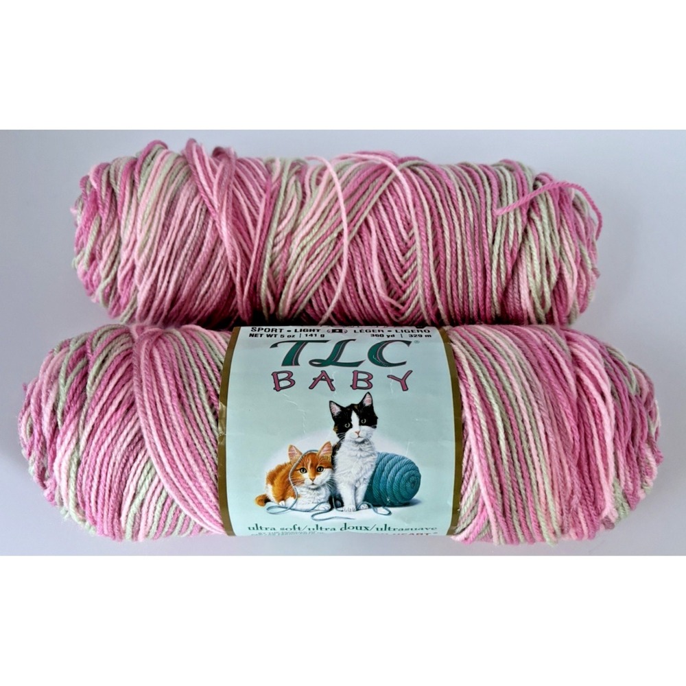 Red Heart TLC Baby Yarn New Mint "Girlie Girl" pink green -3 Ply 5oz PLUS EXTRA